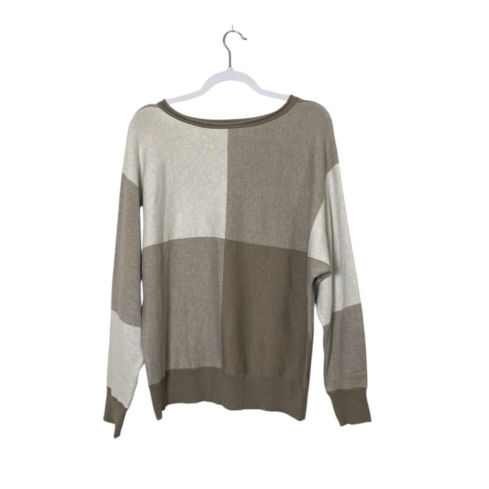 Tahari Beige Colorblock Scoop Neck Wool Blend Knit Sweater Women's Size Large